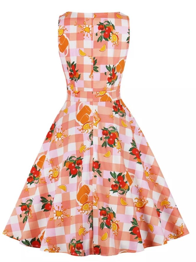 Floral Pink Round Neck Vintage Dress