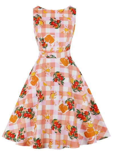 Floral Pink Round Neck Vintage Dress