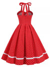 Vintage Round Neck Red Polka Dot Dress