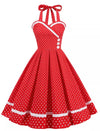 Vintage Round Neck Red Polka Dot Dress
