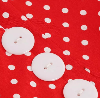 Vintage Round Neck Red Polka Dot Dress