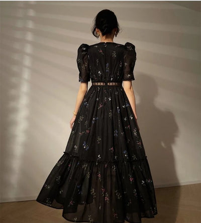 Black V-Neck Vintage Dress