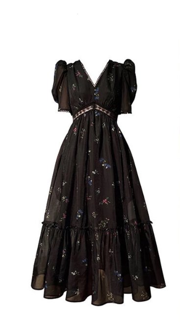 Black V-Neck Vintage Dress