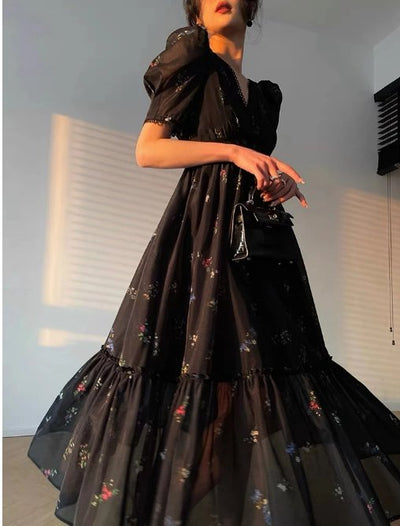 Black V-Neck Vintage Dress