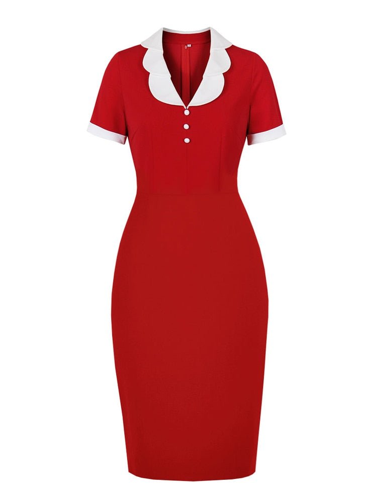 Red Vintage Pencil Chic Dress