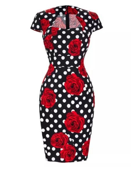 Vintage Black Polka Dot Pencil Dress