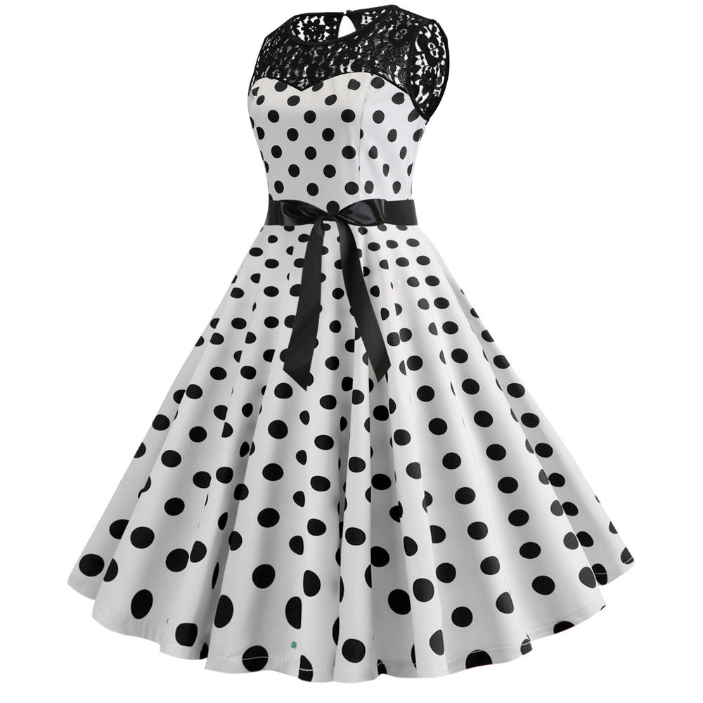 White Polka Dot Lace Vintage Dress