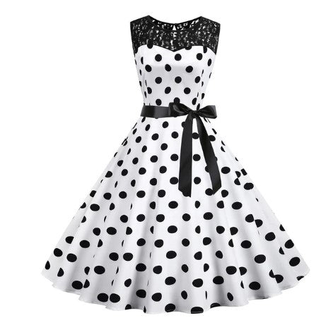 White Polka Dot Lace Vintage Dress