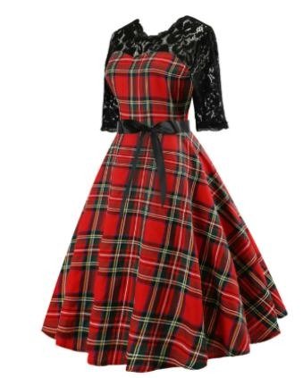 Checked Lace Vintage Dress