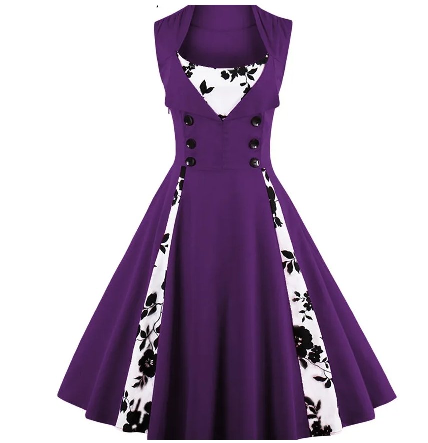 Purple 60s Plus Size Vintage Dress