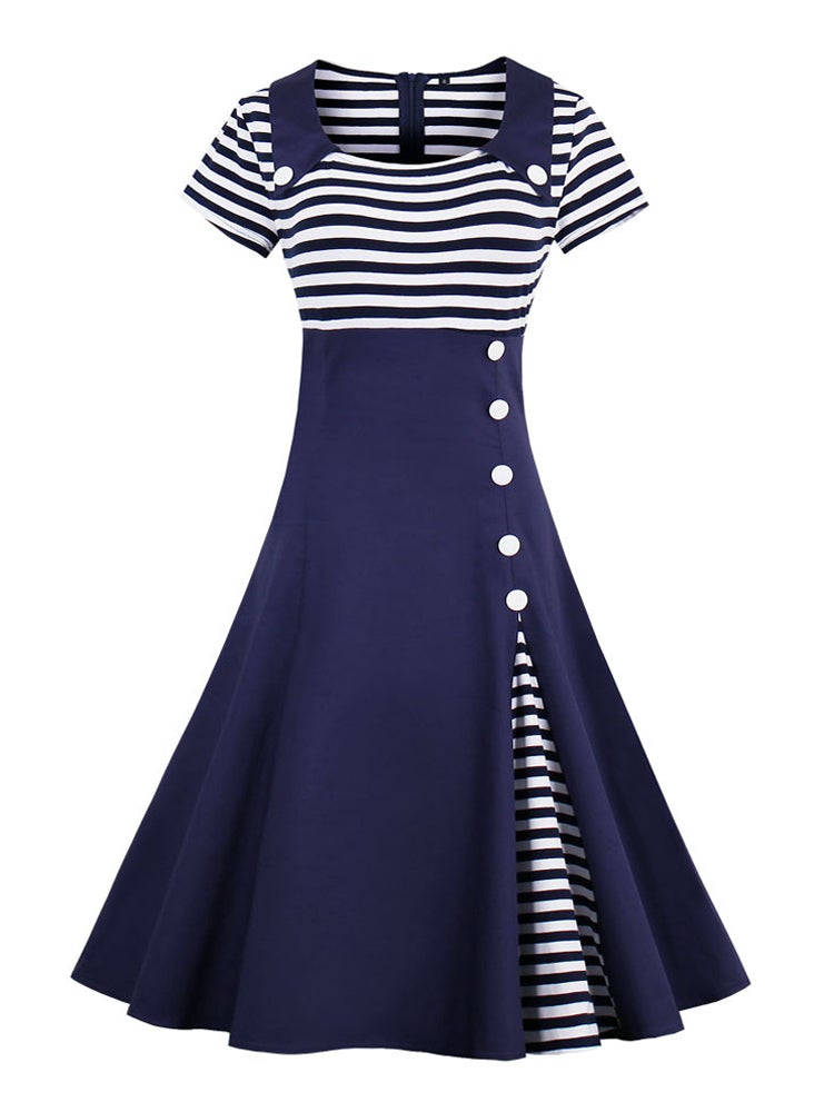 Plus Size 1950s Vintage Dress Blue