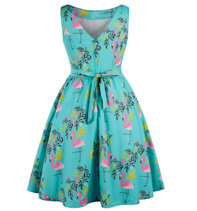 Birds Blue Plus Size Vintage Dress