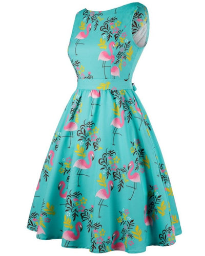 Birds Blue Plus Size Vintage Dress