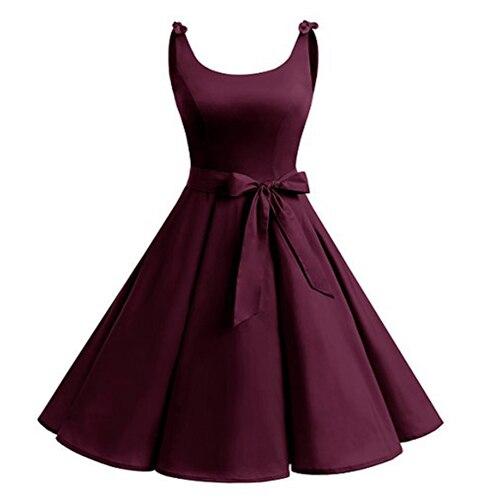 Plain Bordeaux Plus Size Vintage Dress