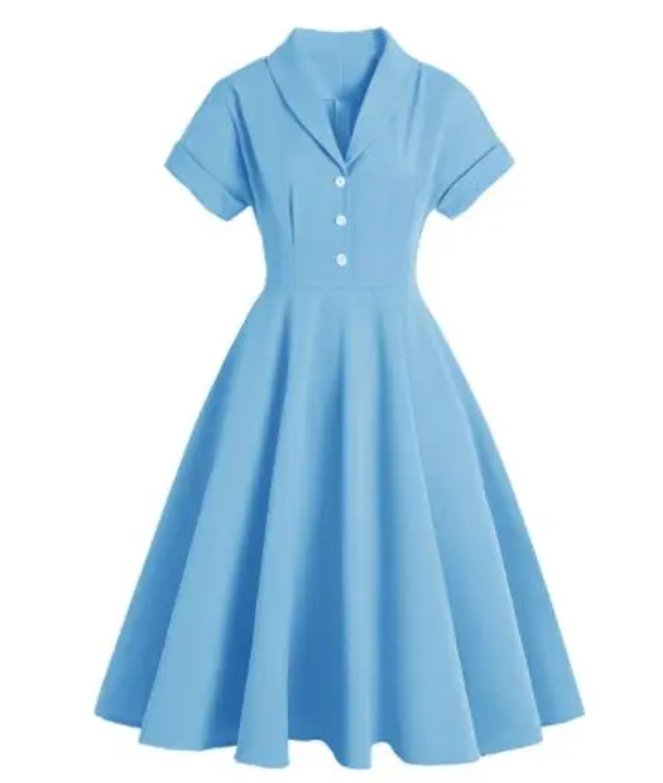 Blue Buttons Plus Size Vintage Dress