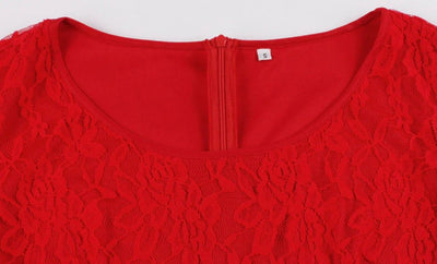 Red Embroidery Plus Size Vintage Dress