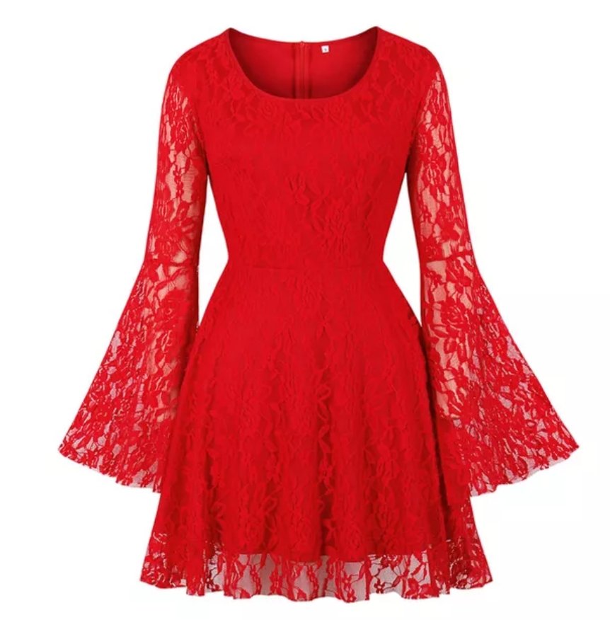 Red Embroidery Plus Size Vintage Dress