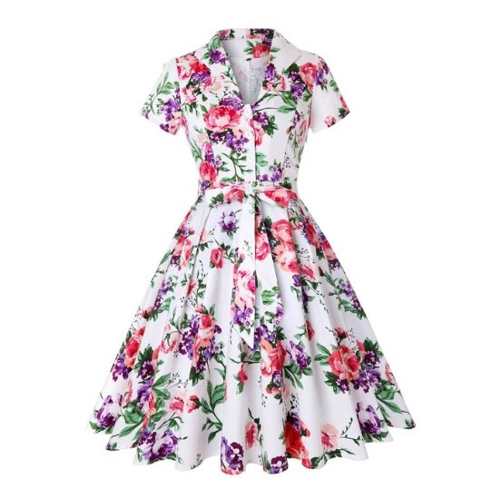 White Floral Plus Size Vintage Dress