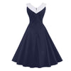 Large Size Vintage Dress Navy Chic Collar