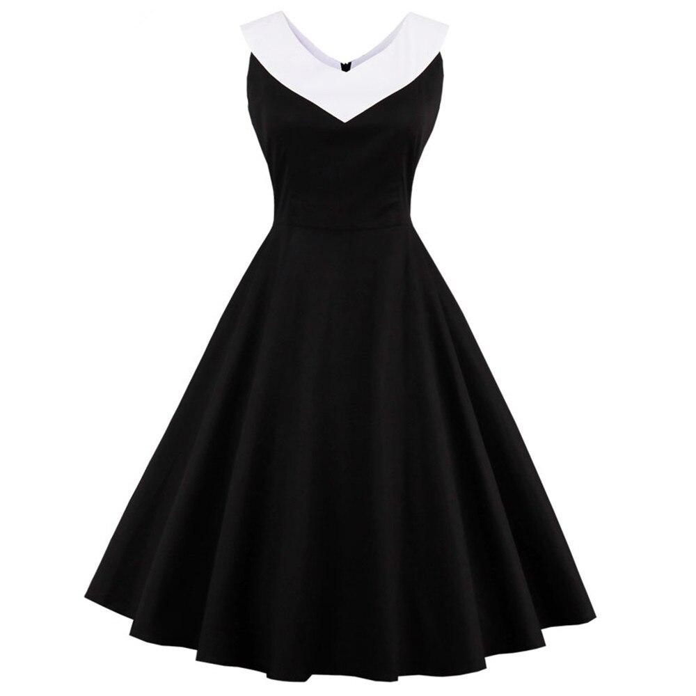Chic Collar Plus Size Vintage Kjole Sort