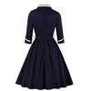 Navy Plus Size V-Neck Vintage Dress