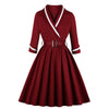 Red Plus Size V-Neck Vintage Dress