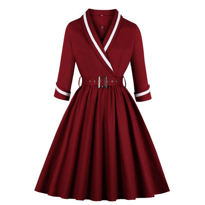 Red Plus Size V-Neck Vintage Dress