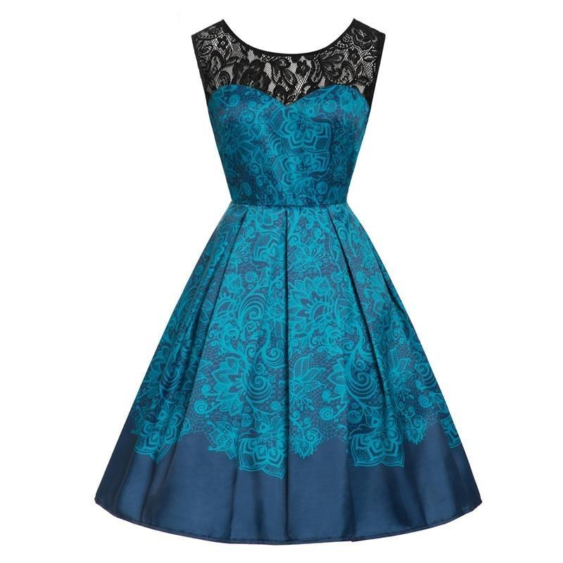 Blå Rockabilly Blonde Plus Size vintage kjole