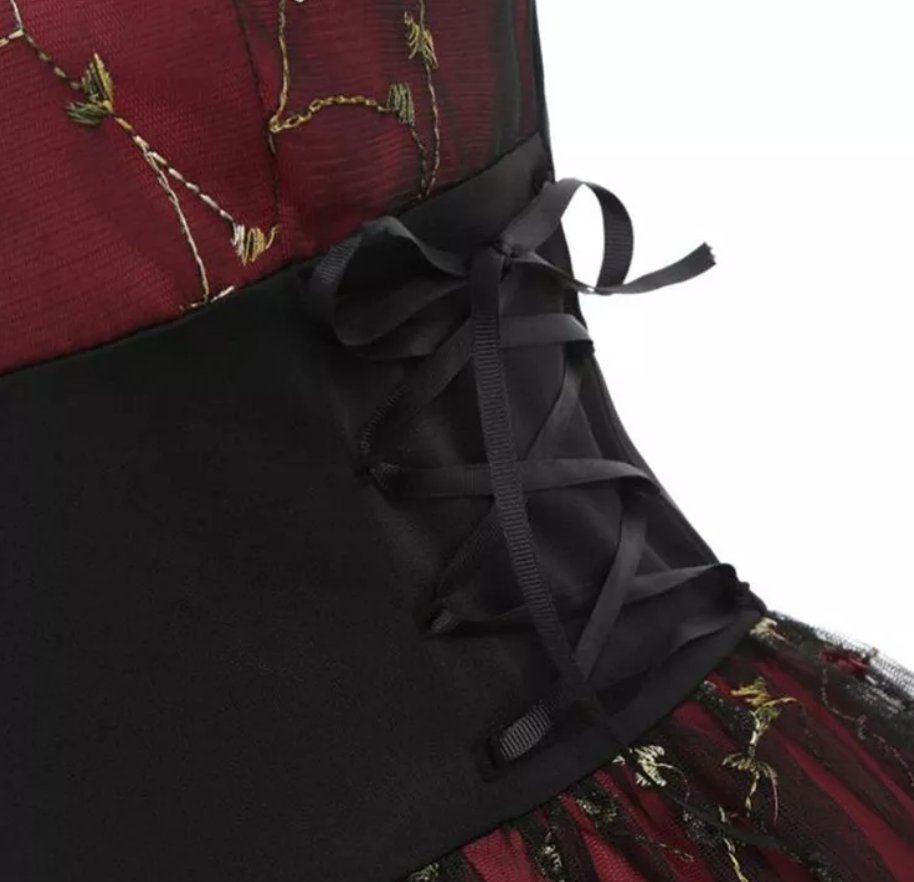 Burgundy High Waist Plus Size Vintage Dress