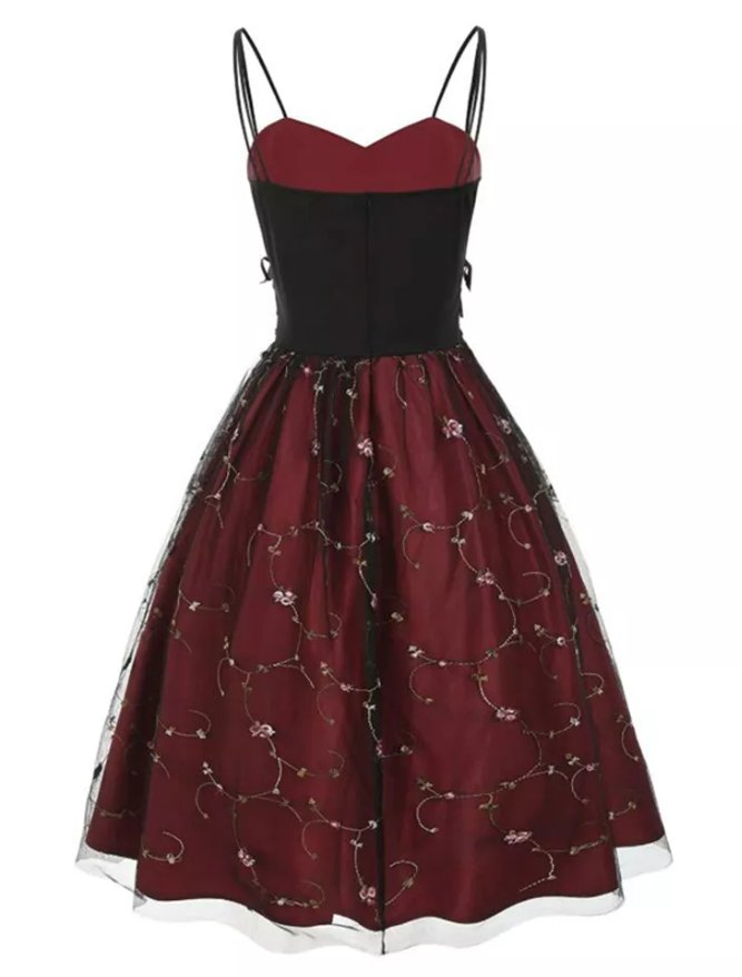 Burgundy High Waist Plus Size Vintage Dress