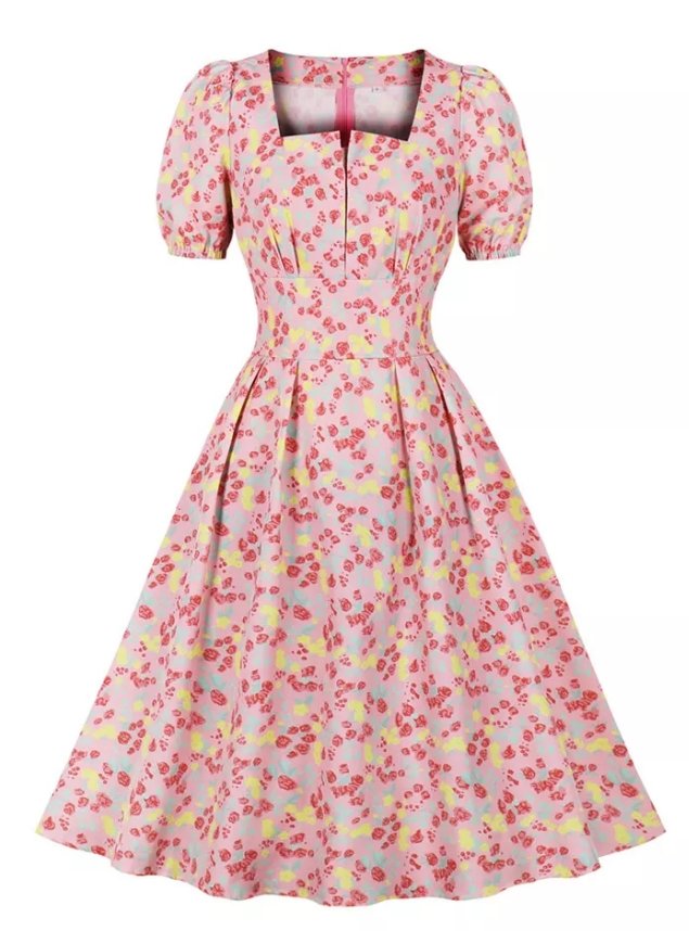 Pink High Waist Plus Size Vintage Dress