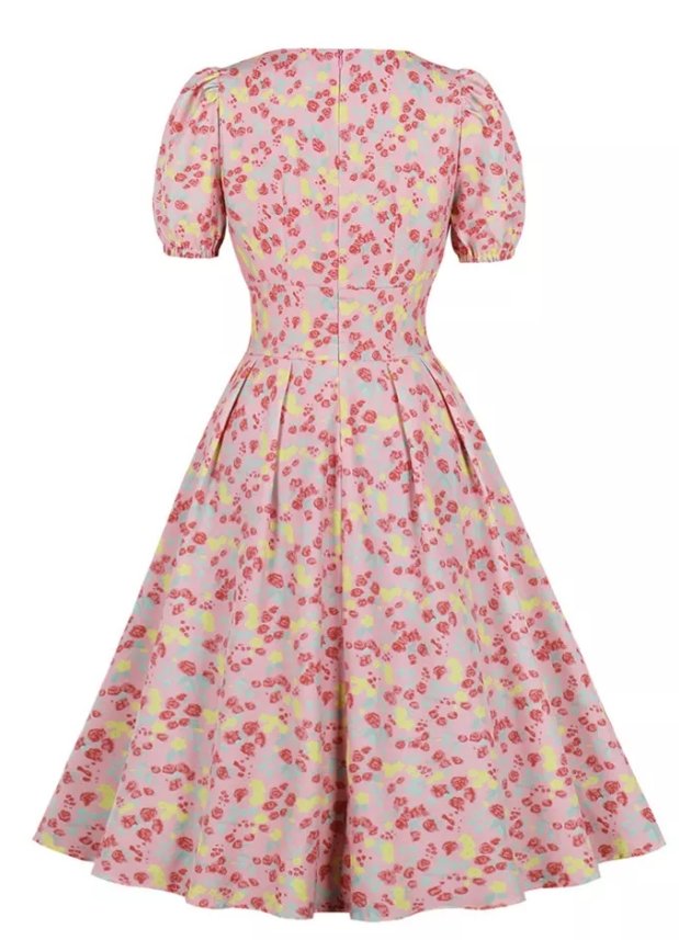 Pink High Waist Plus Size Vintage Dress