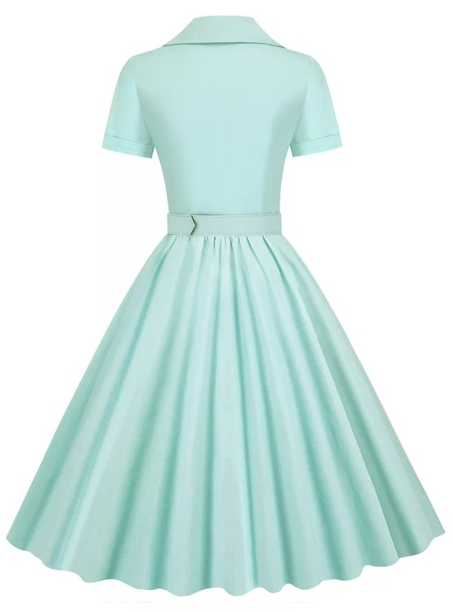 Turquoise High Waist Plus Size Vintage Dress