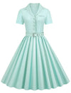 Turquoise High Waist Plus Size Vintage Dress