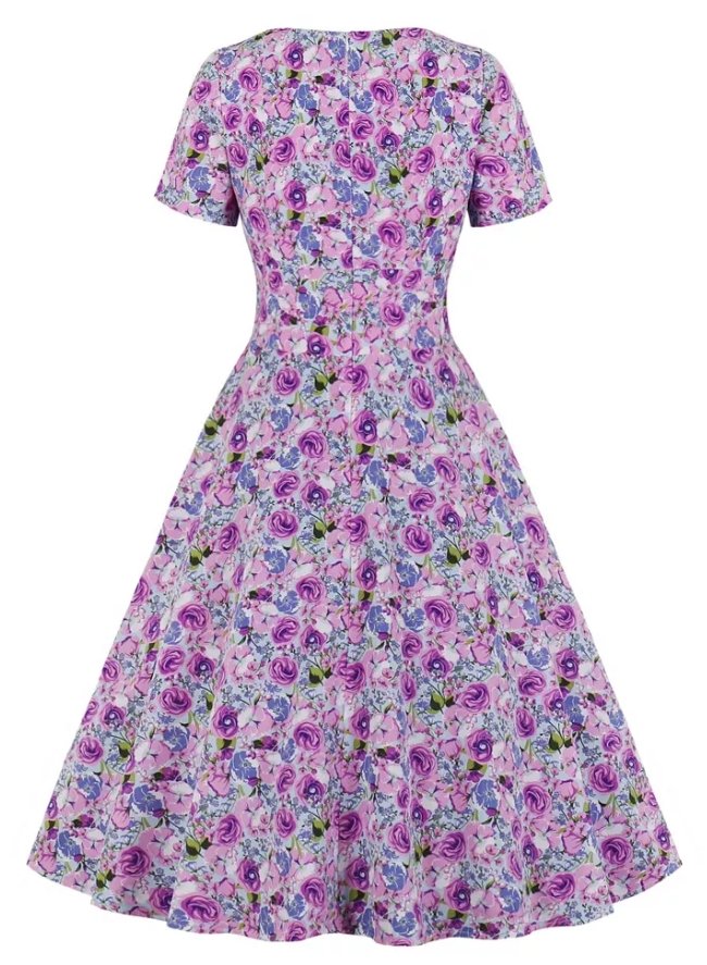 Purple High Waist Plus Size Vintage Dress