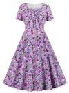 Purple High Waist Plus Size Vintage Dress