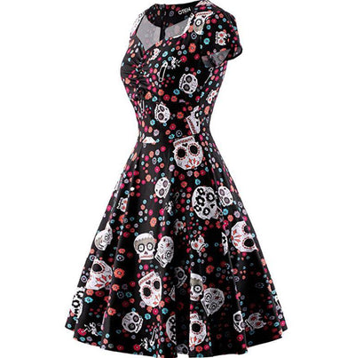 Plus Size Black Skull Vintage Dress