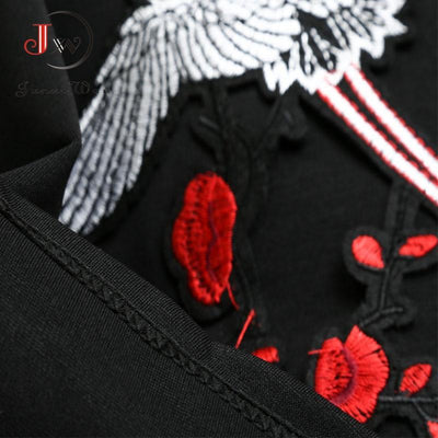 Plus Size Vintage Dress Black Embroidered Flowers