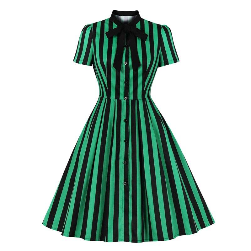 Green Striped Plus Size Vintage Dress