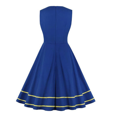 Yellow Blue Retro Plus Size Vintage Dress