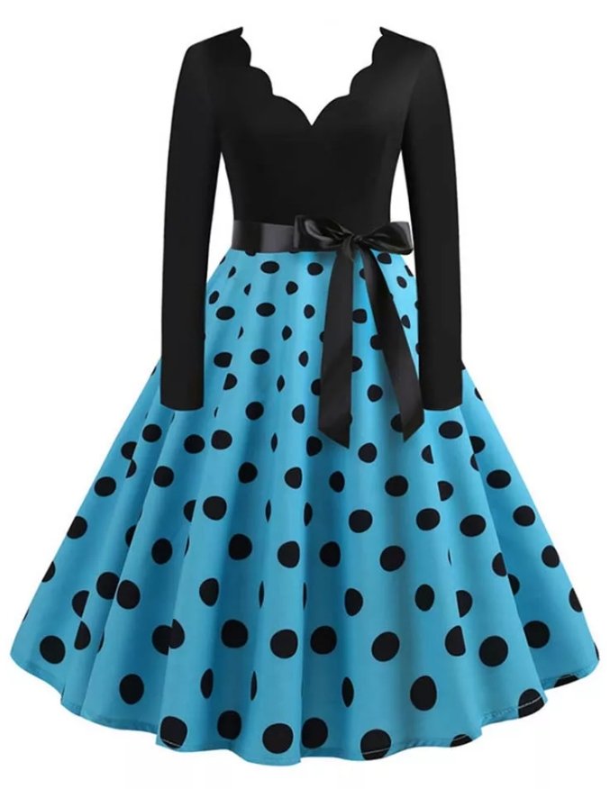 Blue Polka Dot Rockabilly Plus Size Vintage Dress