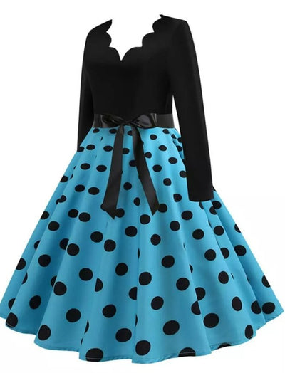 Blue Polka Dot Rockabilly Plus Size Vintage Dress