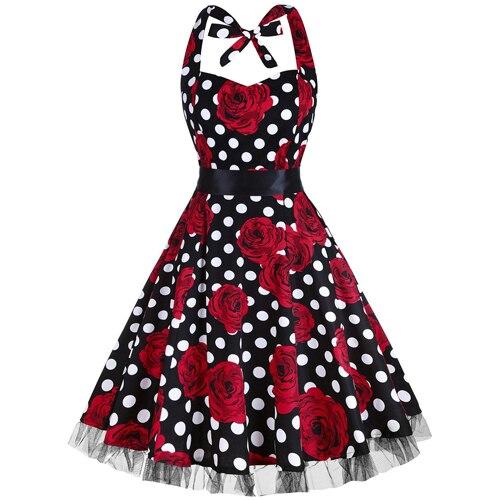 Винтидж рокля с голям размер Black Roses Rockabilly
