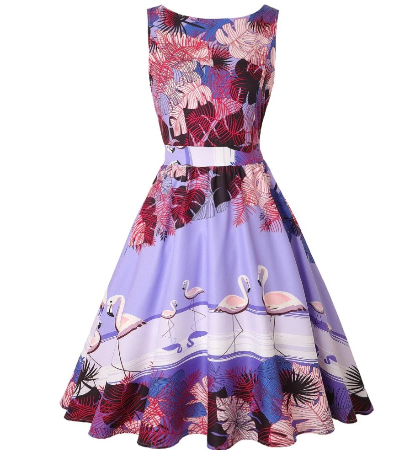 Pink Birds Plus Size Vintage Dress