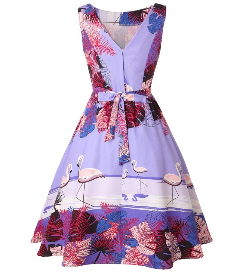Pink Birds Plus Size Vintage Dress
