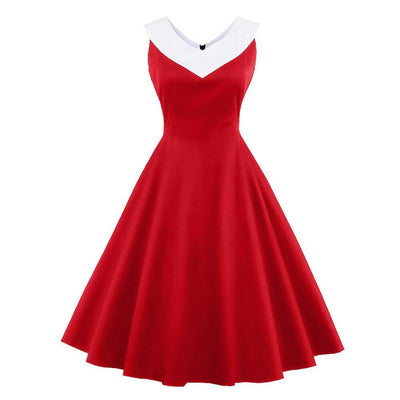 Plus Size Red Vintage Dress Chic Collar Red