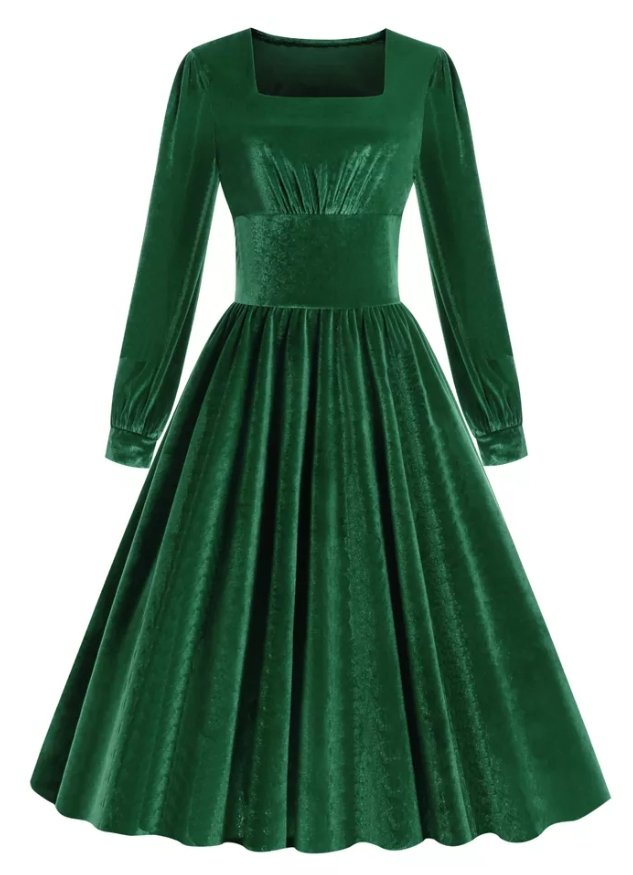 Plus Size Green Satin Vintage Dress