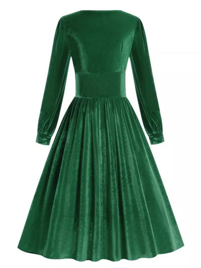 Plus Size grøn satin vintage kjole