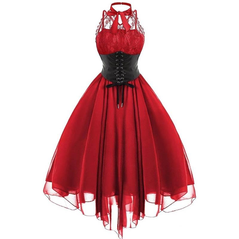 Red Steampunk Plus Size Vintage Dress