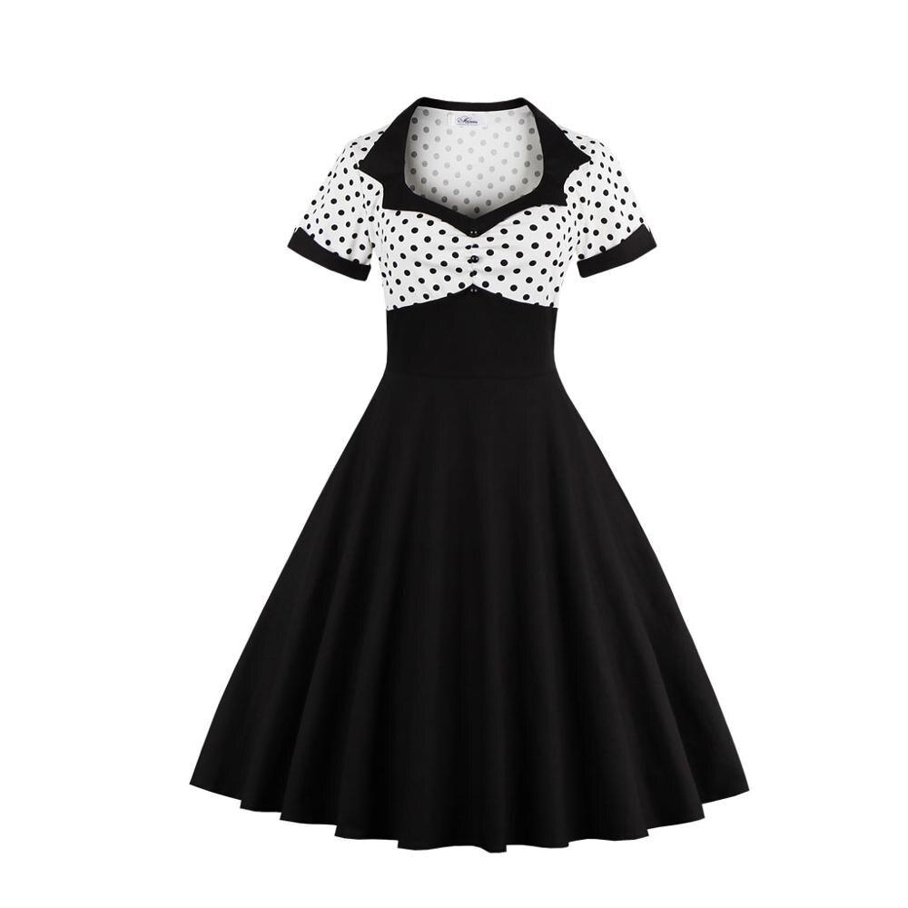 Sort Hvid Plus Size Swing Vintage Kjole